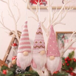 New Pink Gnome Holiday Winter Ornament Set